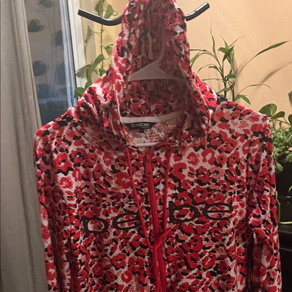Bebe Women's Vibrant Red Patterned Bomber Jacket - Picture 5 of 6